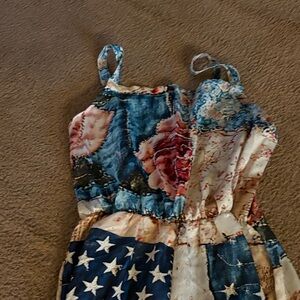 Floral Patchwork Jumpsuit - Blue and White